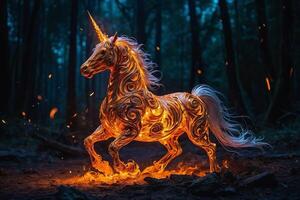 ein Einhorn mit Feuer auf es ist zurück Laufen foto