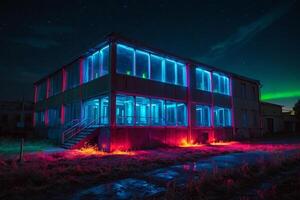 ein Neon- beleuchtet Zimmer mit ein Neon- Zeichen foto