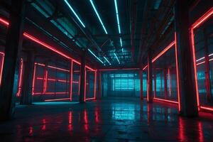 ein Neon- beleuchtet Zimmer mit ein Neon- Zeichen foto