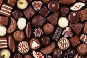 verschiedene Schokolade Süßigkeiten und Pralinen, Süss Essen Hintergrund foto