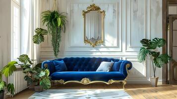 luxuriös und aufwendig Innere von ein stattlich Villa mit Antiquität Möbel und üppig Grün foto