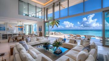 modern Luxus Strand Zuhause im Cayman Inseln Umarmen Panorama- Ozean Ansichten und atemberaubend Innere Design foto