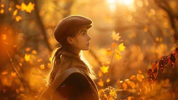 Herbst Gelassenheit friedlich Frau sonnt sich im golden Laub warm Umarmung foto