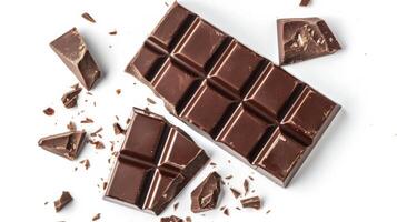 sortiert dunkel Schokolade Stücke Nahansicht isoliert im Weiß Hintergrund foto