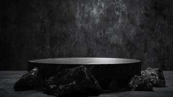 minimalistisch schwarz Felsen Podium Produkt Anzeige foto