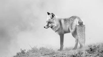 ein schwarz und Weiß Fotografie von ein Fuchs im das wild foto