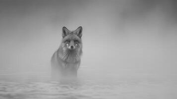 ein schwarz und Weiß Fotografie von ein Fuchs im das wild foto