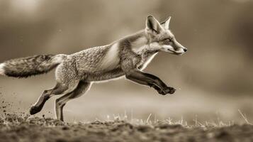 ein schwarz und Weiß Fotografie von ein Fuchs im das wild foto