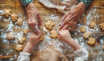 Oma und Enkel Backen zusammen foto