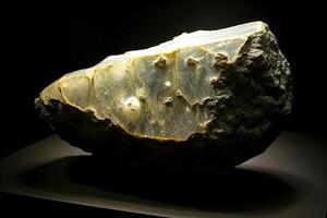 Okenit Fossil Mineral Stein. geologisch kristallin Fossil. dunkel Hintergrund Nahansicht. foto