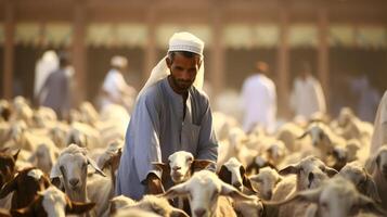 Schaf zum das Fest von opfern, eid al adha Mubarak islamisch Festival foto