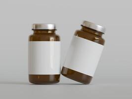 Bernstein Tabletten braun Flasche 3d Rendern Weiß Etikette auf Weiß Hintergrund foto