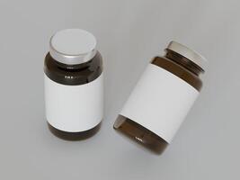 Bernstein Tabletten braun Flasche 3d Rendern Weiß Etikette auf Weiß Hintergrund foto