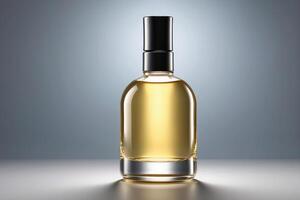 luxuriös golden Serum Flasche - - elegant kosmetisch Produkt Attrappe, Lehrmodell, Simulation foto