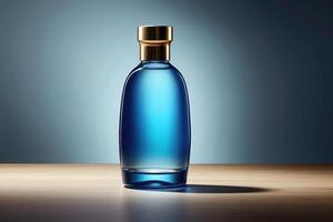 Luxus Blau Gradient Flasche mit golden Deckel zum Prämie Hautpflege Marken foto