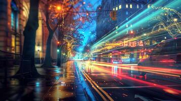 ein Straße Szene mit ein Licht Wanderwege von das Stadt foto