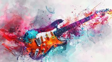 abstrakt Aquarell Gitarre explodiert mit Farbe foto