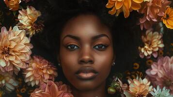 afrikanisch amerikanisch Frau mit Blumen blm Bewegung foto