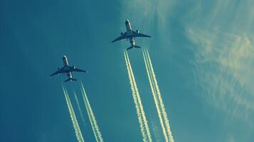 Flugzeuge hochfliegend im das Blau Himmel Luxus Reise foto