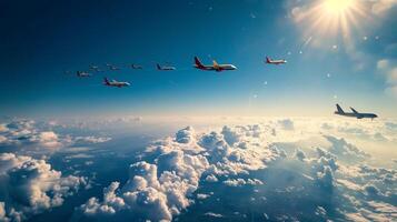 Flugzeuge hochfliegend im das Blau Himmel Luxus Reise foto