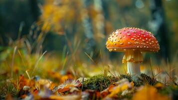 Herbst Wald schließen oben von essbar Pilz auf Gras foto