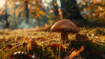Herbst Wald schließen oben von essbar Pilz auf Gras foto