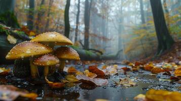 Herbst Wald Grün Blätter Gelb Giftpilze foto