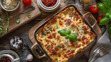 gebacken Lasagne mit Gourmet Italienisch Bolognese foto