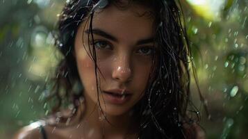 schön jung Frau mit nass Haar suchen foto