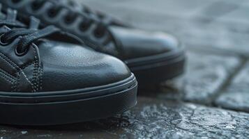 schwarz Leder Sport Schuh mit elegant Schnürsenkel foto
