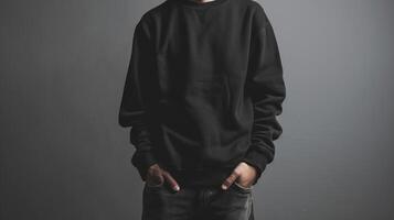 schwarz Sweatshirt bekleidung schießen mit Design Raum foto