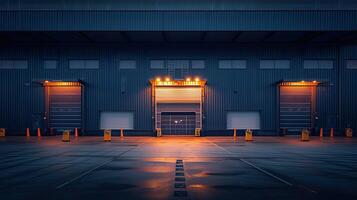 industriell Lagerung, Logistik Warenhaus Garage. Transport Unternehmen und Industrie Gebäude. foto