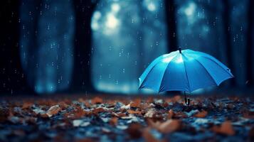 Blau Regenschirm im das Herbst Wald. neural Netzwerk foto