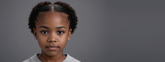 ein afrikanisch amerikanisch jugendlich Mädchen isoliert auf ein grau Hintergrund mit Kopieren Raum. foto