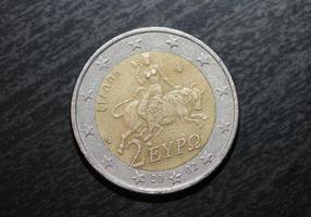 Makroaufnahmen von Euro-Münzen Hintergrund 2-Euro-Münze Herstellungsjahr 2002 Land Griechenland hochwertige Großformatdrucke foto