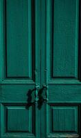 ein Grün Tür mit zwei Griffe foto