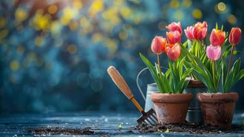 Blumentöpfe von Tulpen, Frühling Blume Jahreszeit foto