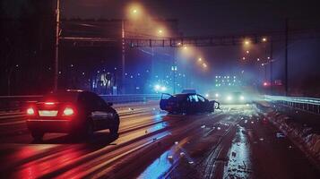 Nacht Auto Unfall auf das Straße foto