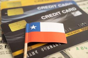 Anerkennung Karte Modell- mit Chile Flagge, finanziell Investition Wirtschaft Geschäft Banken. foto