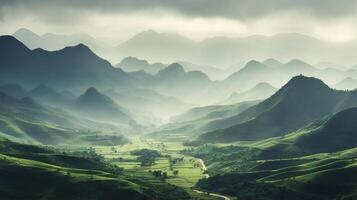 Berg Landschaft im einer von das Grün Landschaften foto