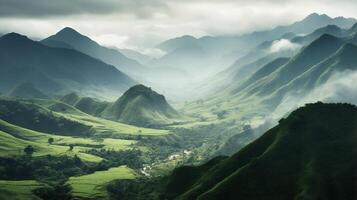 Berg Landschaft im einer von das Grün Landschaften foto