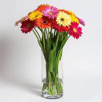 ein elegant Glas Vase mit Cluster von lebhaft Gerbera Blumen. foto