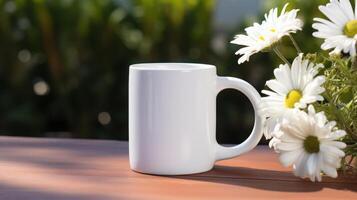 Weiß Kaffee Tasse mit leer Vorderseite, realistisch auf ein Attrappe, Lehrmodell, Simulation Vorlage foto