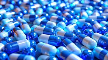 Blau und Weiß Tabletten glühen im Weiß Licht foto