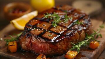 saftig Steak auf Schneiden Tafel. generative-ai foto
