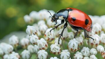 süß Marienkäfer auf das schön Blume foto