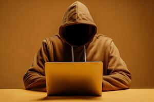 anonym Hacker Tippen Computer Laptop. Cyberkriminalität, Cyber Attacke, dunkel Netz Konzept. foto