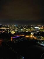 hoch Winkel Aussicht von beleuchtet historisch zentral Coventry Stadt von England, vereinigt Königreich. April 8., 2024 foto