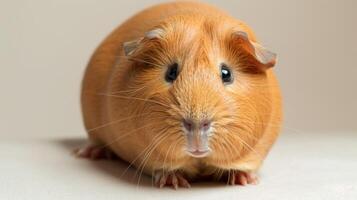 Nahansicht Porträt von ein süß und pelzig Guinea Schwein mit ausdrucksvoll Augen und Schnurrhaare foto