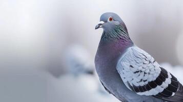 Nahansicht Porträt von ein Taube mit es ist Gefieder Schnabel Auge und Tierwelt Gegenwart im Natur foto
